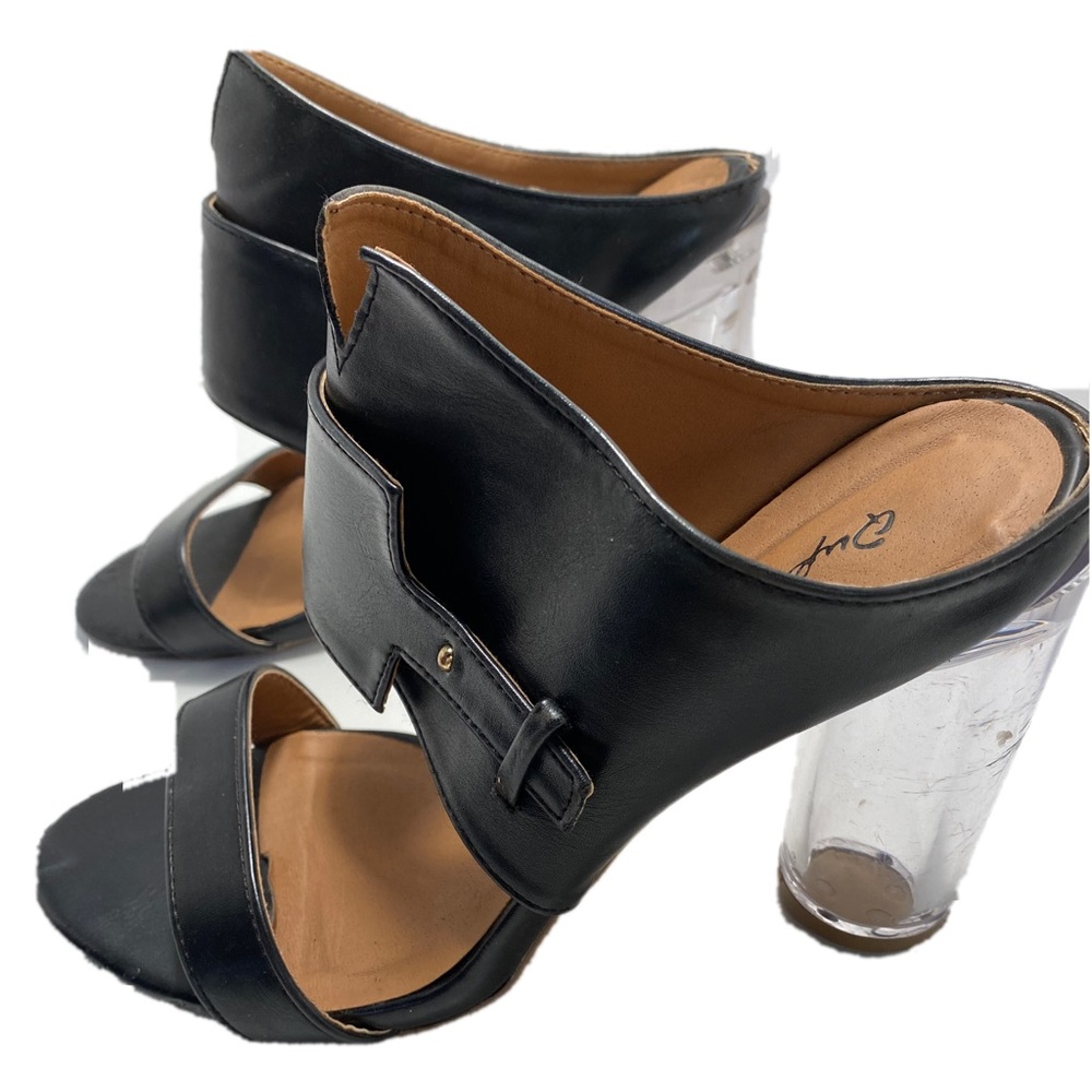 Quips black leather sling high heels